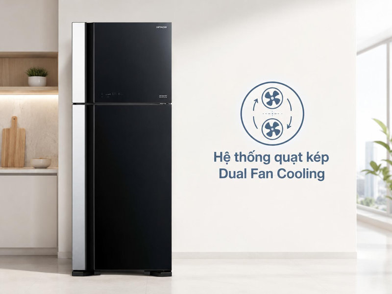 Hitachi Inverter 489 Lít R-FG560PGV8X GBK ứng dụng hệ thống quạt kép
