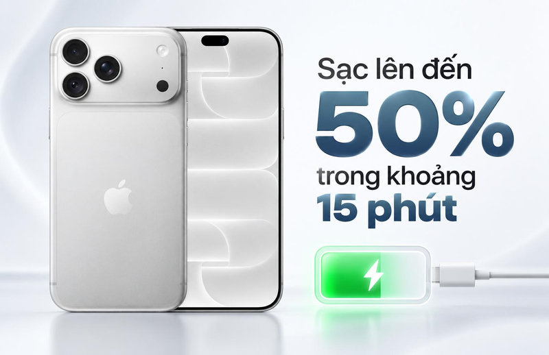iPhone 18 Pro Max sạc đến 50% trong khoảng 15 phút với bộ tiếp hợp tương thích