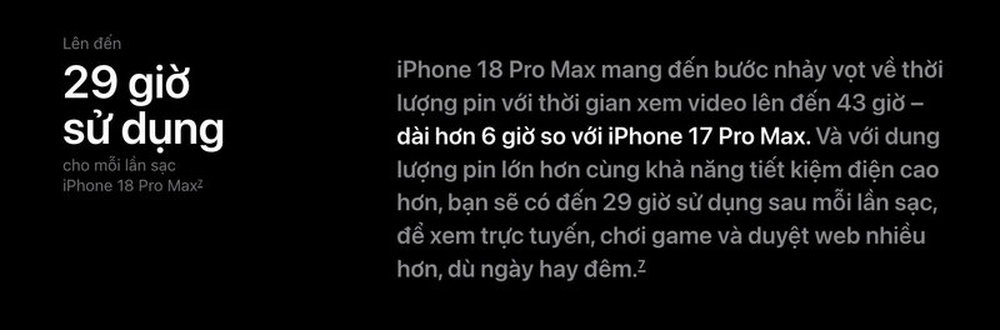 iPhone 18 series đạt thời lượng pin lên đến 29 giờ sử dụng