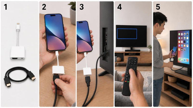 Cắm bộ chuyển đổi/cáp HDMI phù hợp với cổng kết nối trên iPhone