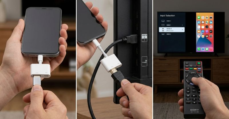 Kết nối iPhone với tivi Sony bằng cáp chuyển đổi HDMI