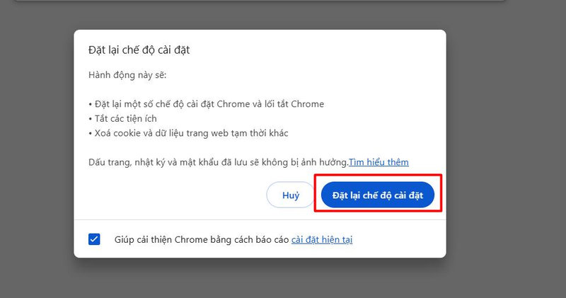 Khôi phục cài đặt gốc để xử lý lỗi trình duyệt