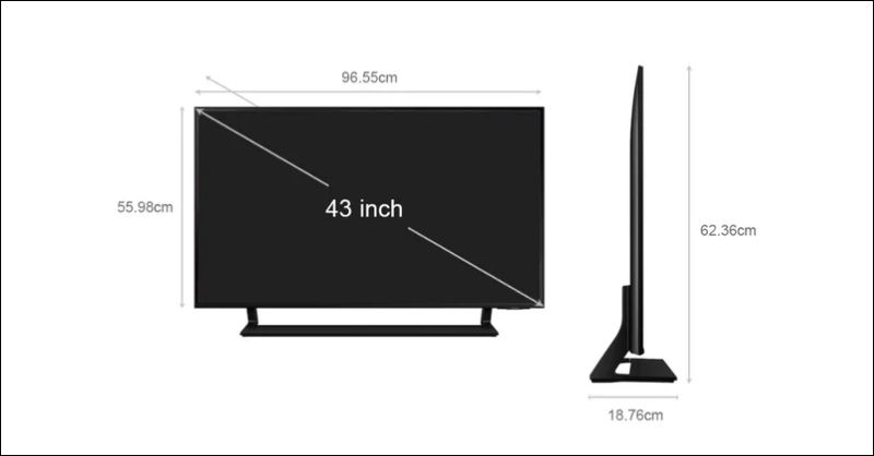 Kích thước tivi 43 inch phổ biến