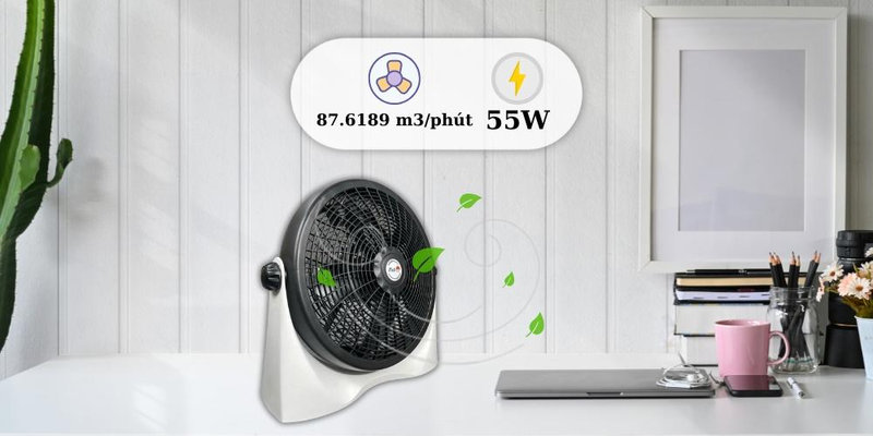 Kiểu dáng dạng quạt hộp (quạt tản gió) nhỏ gọn với khung vỏ bằng chất liệu nhựa cứng cáp