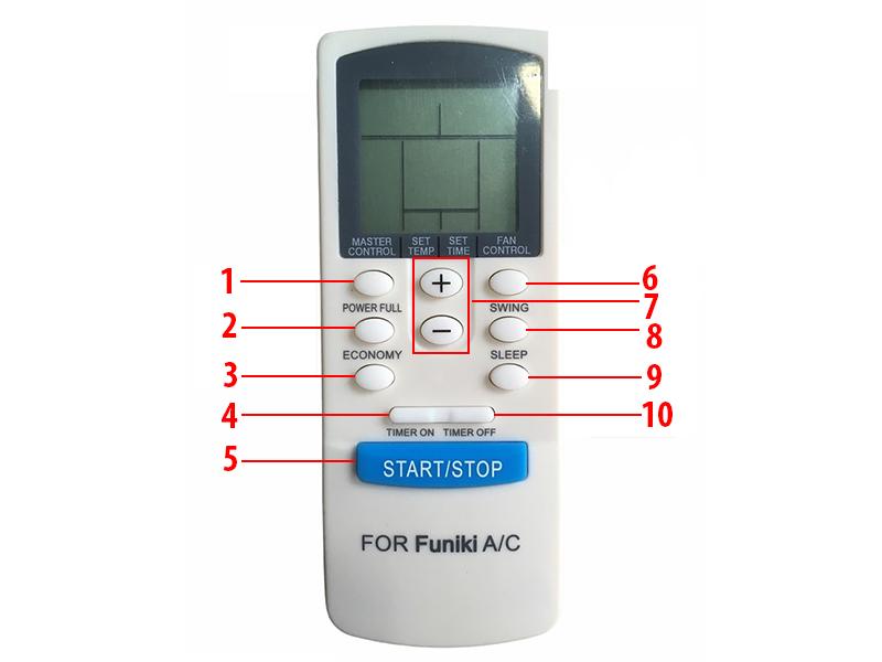 Ký hiệu trên remote điều hòa Funiki mẫu 2