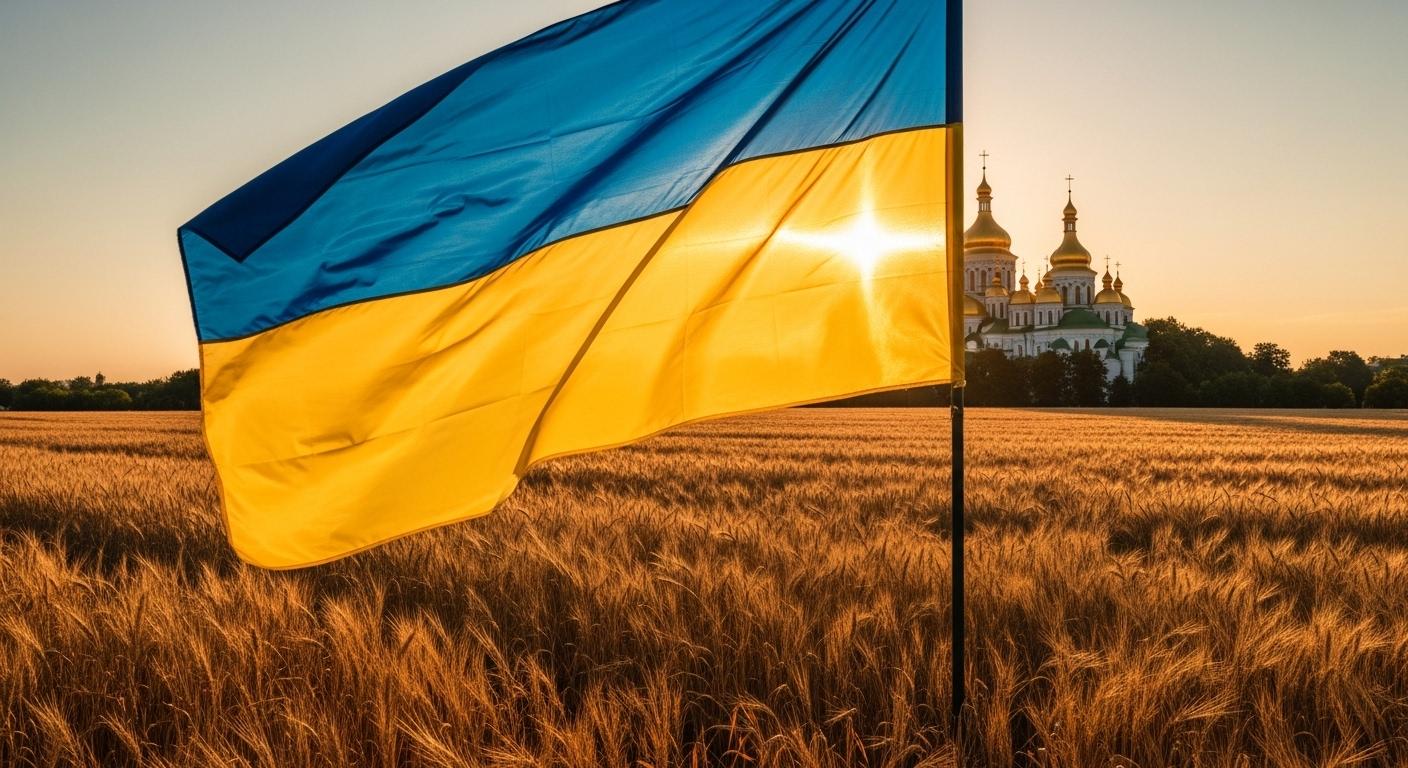 Lá cờ Ukraine mang màu của bầu trời và cánh đồng lúa mì
