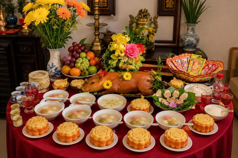 Lễ vật được chuẩn bị chu đáo thể hiện lòng thành kính của cha mẹ với các bậc bề trên