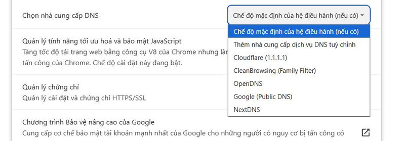 Lựa chọn các nhà cung cấp có sẵn