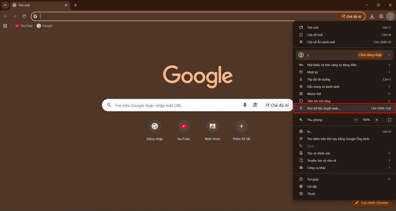 Lựa chọn vào việc xóa dữ liệu lướt web