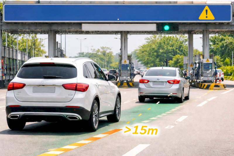Lưu ý giữ khoảng cách an toàn khi di chuyển vào làn thu phí tự động