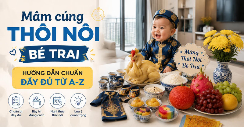 Mâm cúng thôi nôi bé trai: Hướng dẫn chuẩn đầy đủ từ A-Z