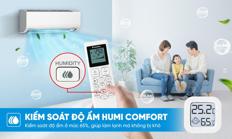 Khả năng kiểm soát độ ẩm trong phòng, giữ cho không khí dễ chịu của điều hoà Daikin
