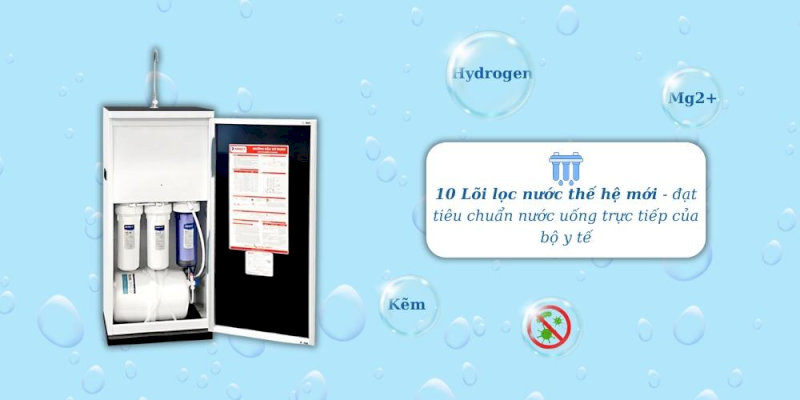 Máy lọc nước RO Hydrogen Sanaky VH 1010HY sở hữu 10 lõi lọc