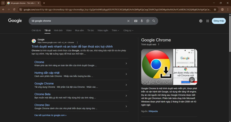 Mọi người tiến hành tìm link tải Google Chrome trên trình duyệt
