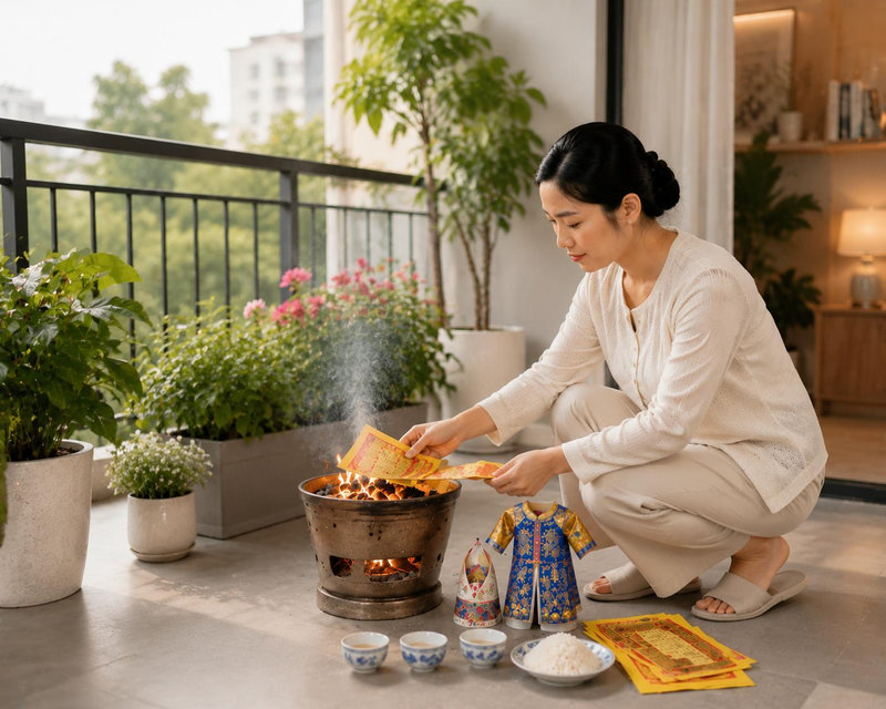 Nghi thức hóa vàng sớ, quần áo mã của các Bà Mụ một cách trang nghiêm sau khi tuần hương tàn
