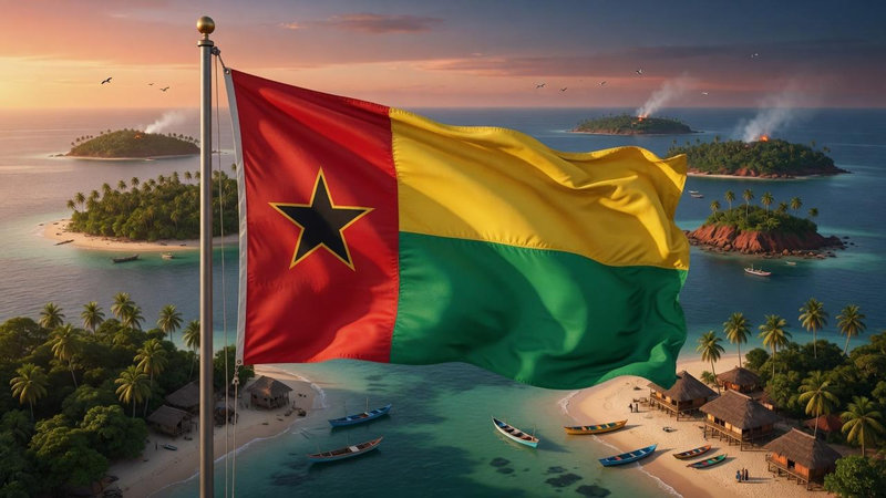 Ngôi sao đen biểu tượng cho sự thức tỉnh của người dân châu Phi nổi bật trên dải sọc dọc màu đỏ cạnh cột cờ