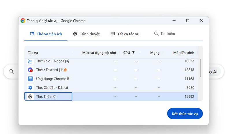 Nhấn tổ hợp phím Shift + ESC