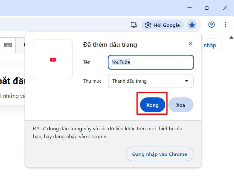 Nhấn xong để lưu trang web trên thanh công cụ
