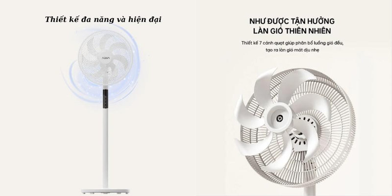 Quạt Aqua sở hữu 7 cánh quạt tạo làn gió dịu nhẹ và đồng đều