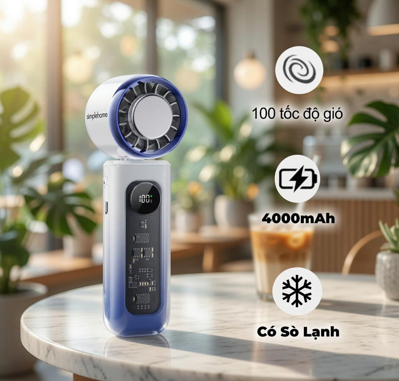 Quạt cầm tay Simplehome hiện đại, mang đậm tính công nghệ