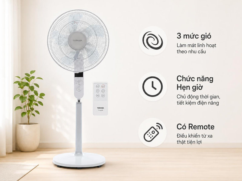 Quạt cây Toshiba sử dụng động cơ DC tiết kiệm điện năng