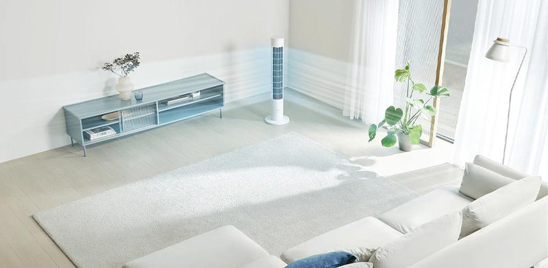 Quạt tháp Xiaomi mang đến luồng gió mát dịu và góc thổi rộng lên đến 150°.