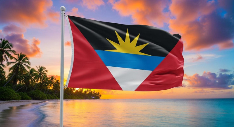 Quốc kỳ Antigua và Barbuda tái hiện cảnh bình minh rực rỡ trên biển