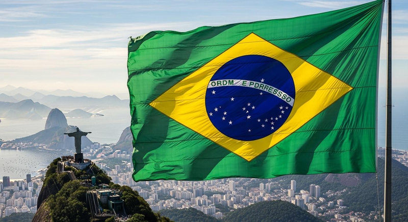 Quốc kỳ Brazil ấn tượng với dải băng chứa khẩu hiệu trật tự tiến bộ