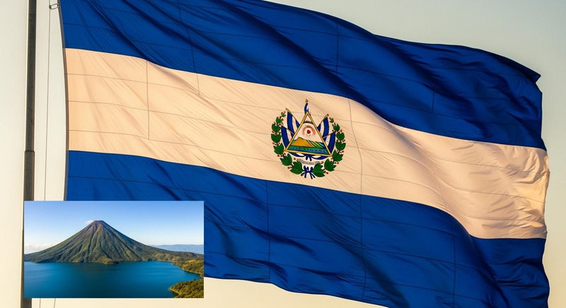 Quốc kỳ El Salvador có ba dải sọc ngang xen kẽ xanh lam và trắng