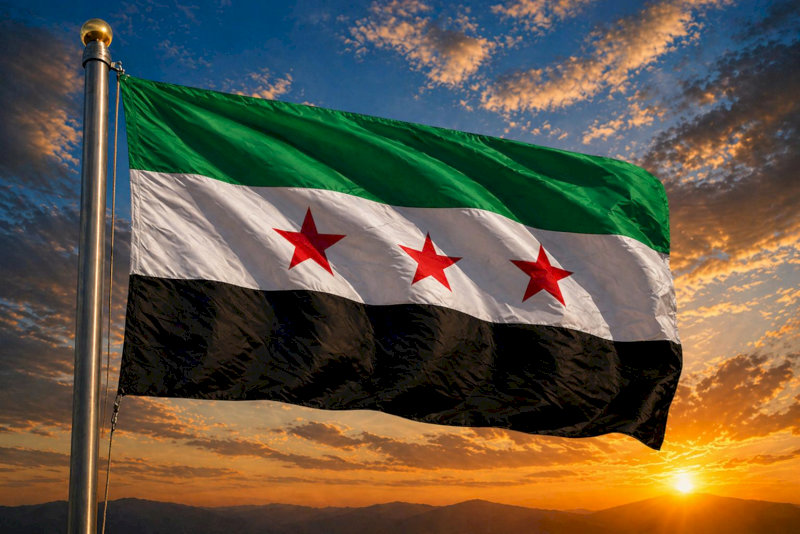 Quốc kỳ Syria với biểu tượng hai ngôi sao xanh nổi bật