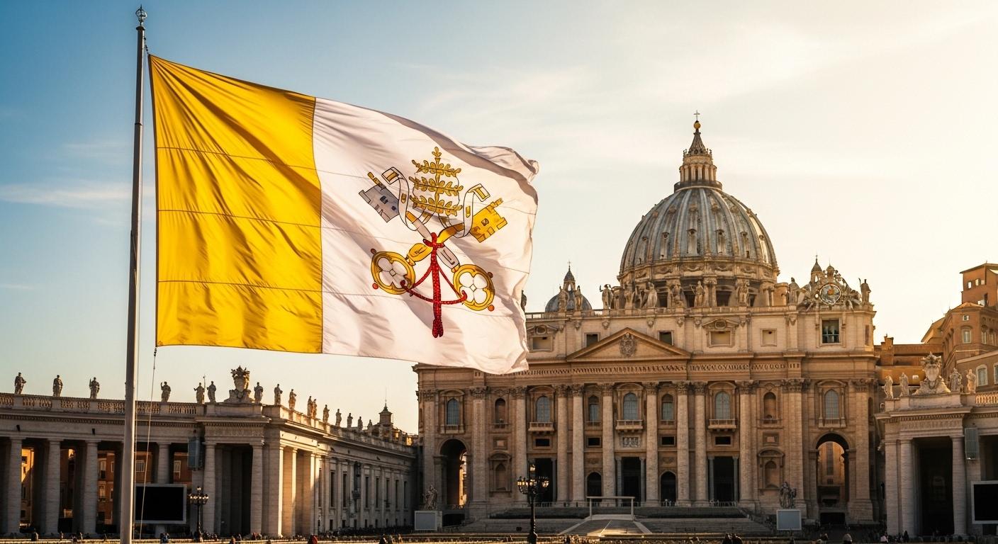 Quốc kỳ Vatican thiêng liêng mang biểu tượng chiếc chìa khóa Nước Trời