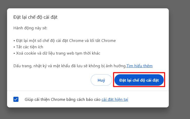 Sử dụng công cụ đặt lại chế độ cài đặt để loại bỏ phần mềm gây hại