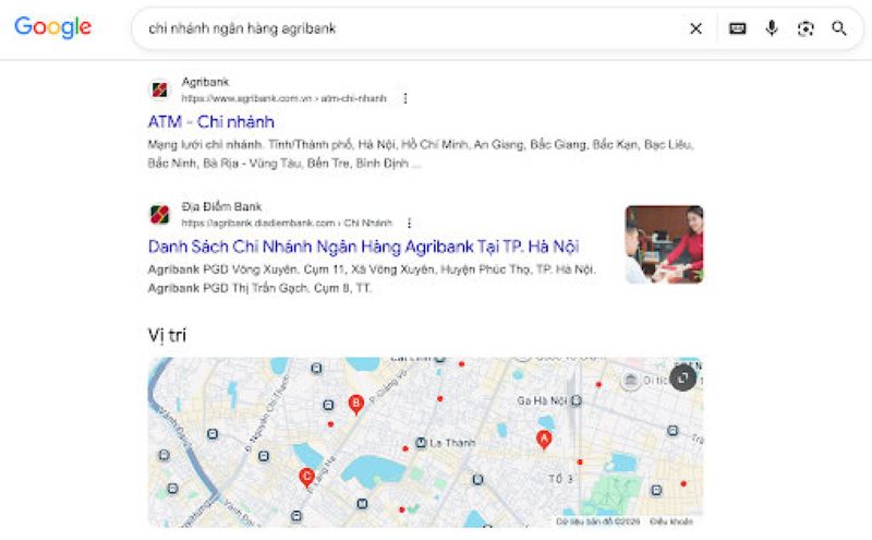Sử dụng trình duyệt web và truy cập vào đường dẫn tìm kiếm mạng lưới của Agribank