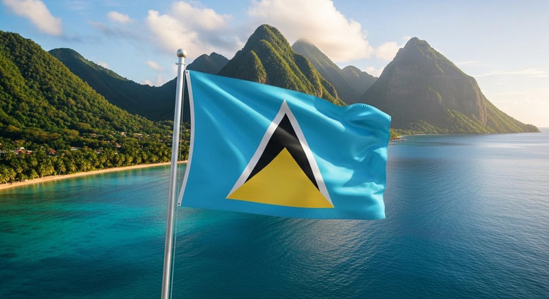 Sự kết hợp hình học đỉnh cao trên quốc kỳ của đảo quốc Saint Lucia