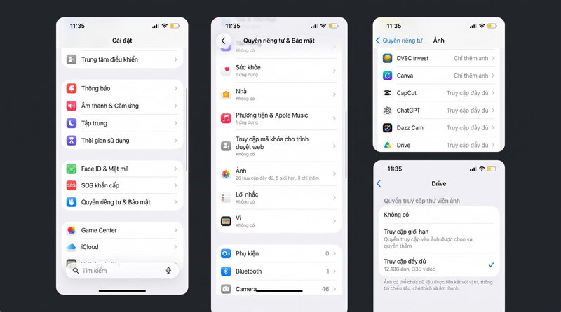 Cấp quyền truy cập Ảnh giúp Google Drive lưu ảnh thành công