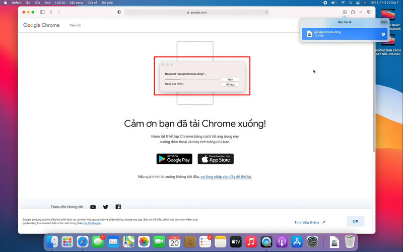 Thực hiện cài đặt tệp khi tải xuống thành công