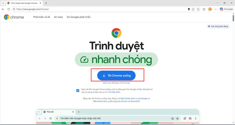 Thực hiện tải lại Google Chrome