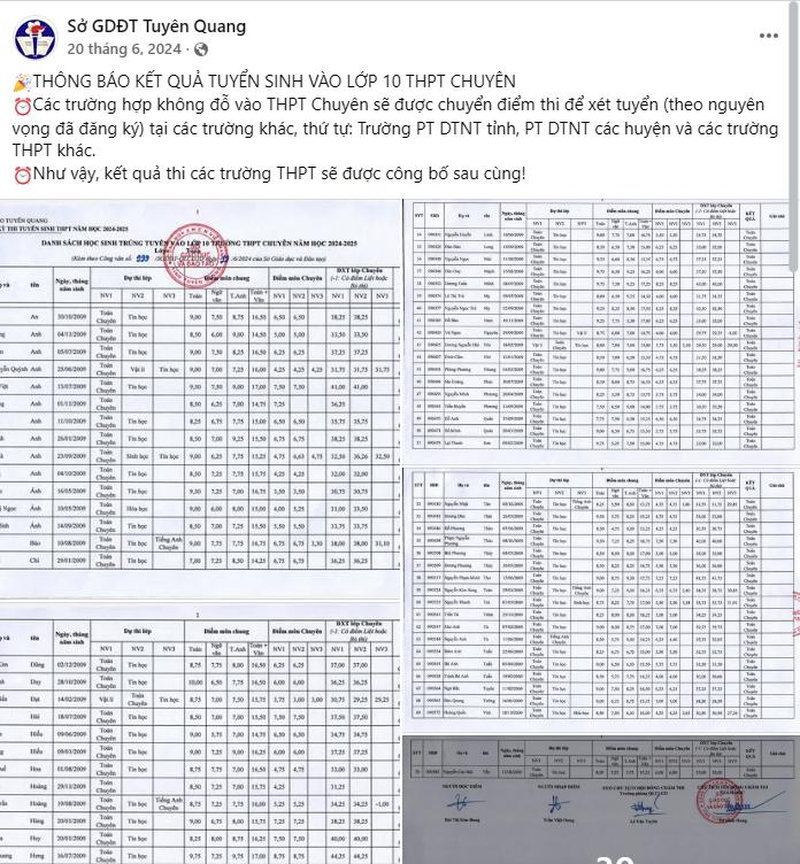 Thực hiện tra cứu danh sách điểm thi trên Fanpage của Sở