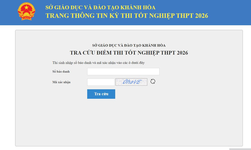 Thực hiện tra cứu trên website của Sở GD&ĐT tỉnh Khánh Hoà