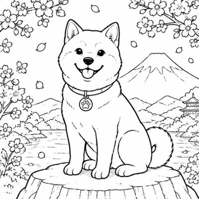 Shiba ngồi thiền tạo không khí bình yên giúp bé tập trung tô màu chậm rãi