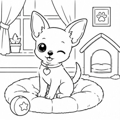 Lông ngắn mịn Chihuahua giúp bé luyện tô đơn màu đều tay toàn thân chó
