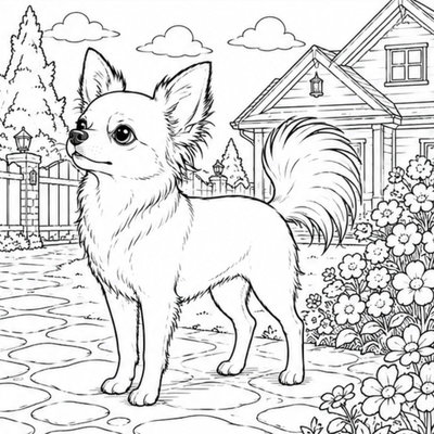 Chihuahua đứng oai vệ giúp bé học thể hiện sự tự tin qua màu sắc tươi sáng