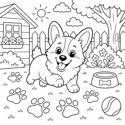 Corgi nhìn nghiêng giúp bé quan sát góc độ nhân vật và tô màu đúng cấu trúc