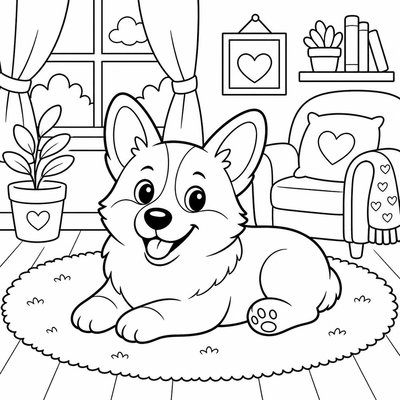 Đôi tai to dựng của Corgi giúp bé luyện tô màu vùng nhỏ tương phản rõ nét