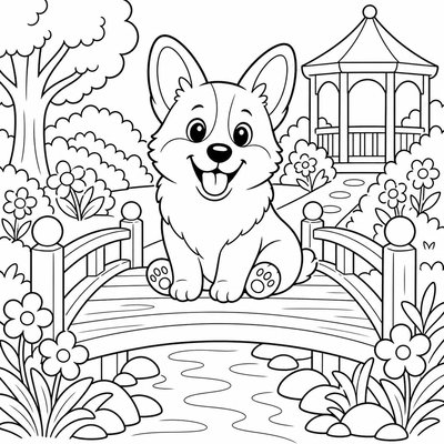 Corgi nằm nghỉ giúp bé luyện tô màu đều tay trên mảng diện tích lớn