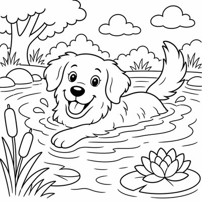 Golden nằm nghỉ giúp bé luyện tô đều màu trên diện tích lớn kiên nhẫn