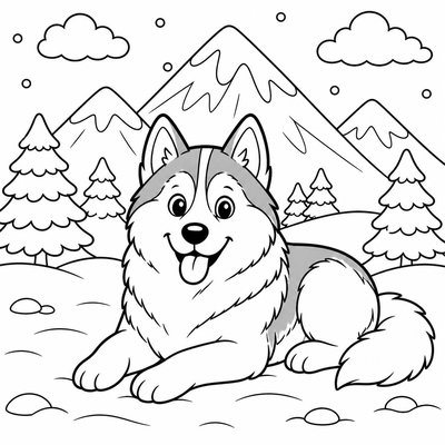 Tư thế năng động của Husky giúp bé phát triển tư duy bố cục qua màu sắc