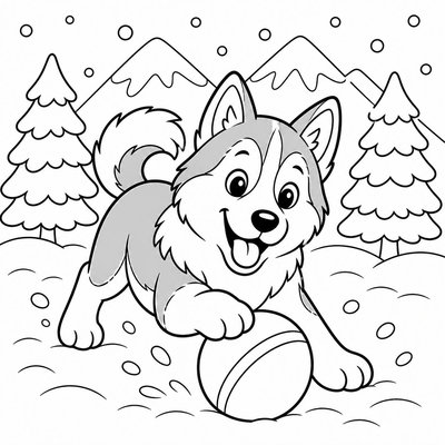 Husky giữa thiên nhiên kích thích bé sáng tạo màu nền cho bức tranh