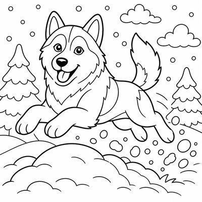 Đường nét mạnh mẽ của Husky giúp bé kiểm soát bút và tô viền chính xác