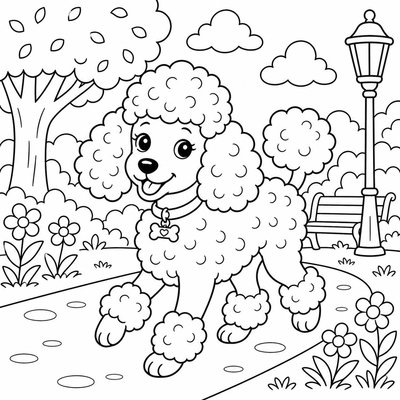 Phong cách sang trọng của Poodle giúp bé luyện tô màu kem và bạch kim tinh tế